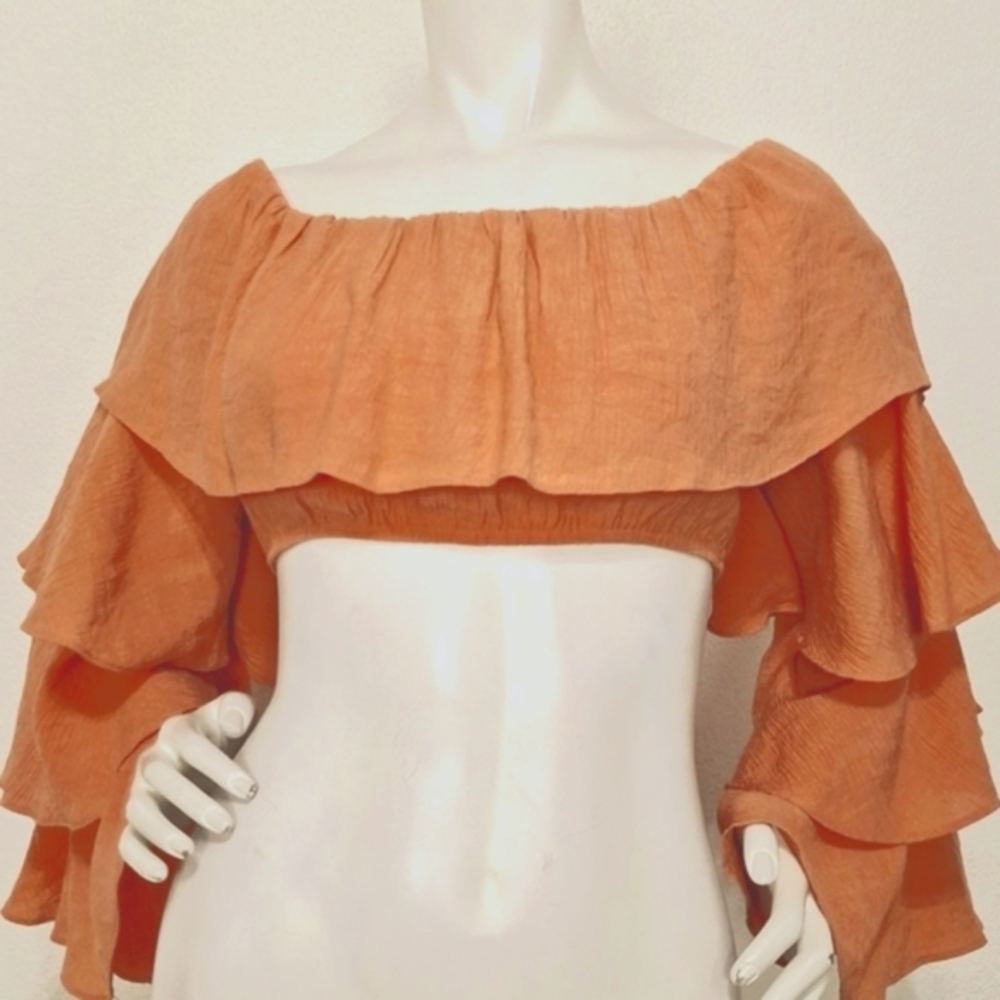 Skylar Rose NEW Coquette Cottagecore Wide Sleeve Off-Shoulder Ruffle Crop Top- L - Picture 2 of 14